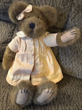 Boyds Bears Brown Plush Bear in Pale Pink Dress